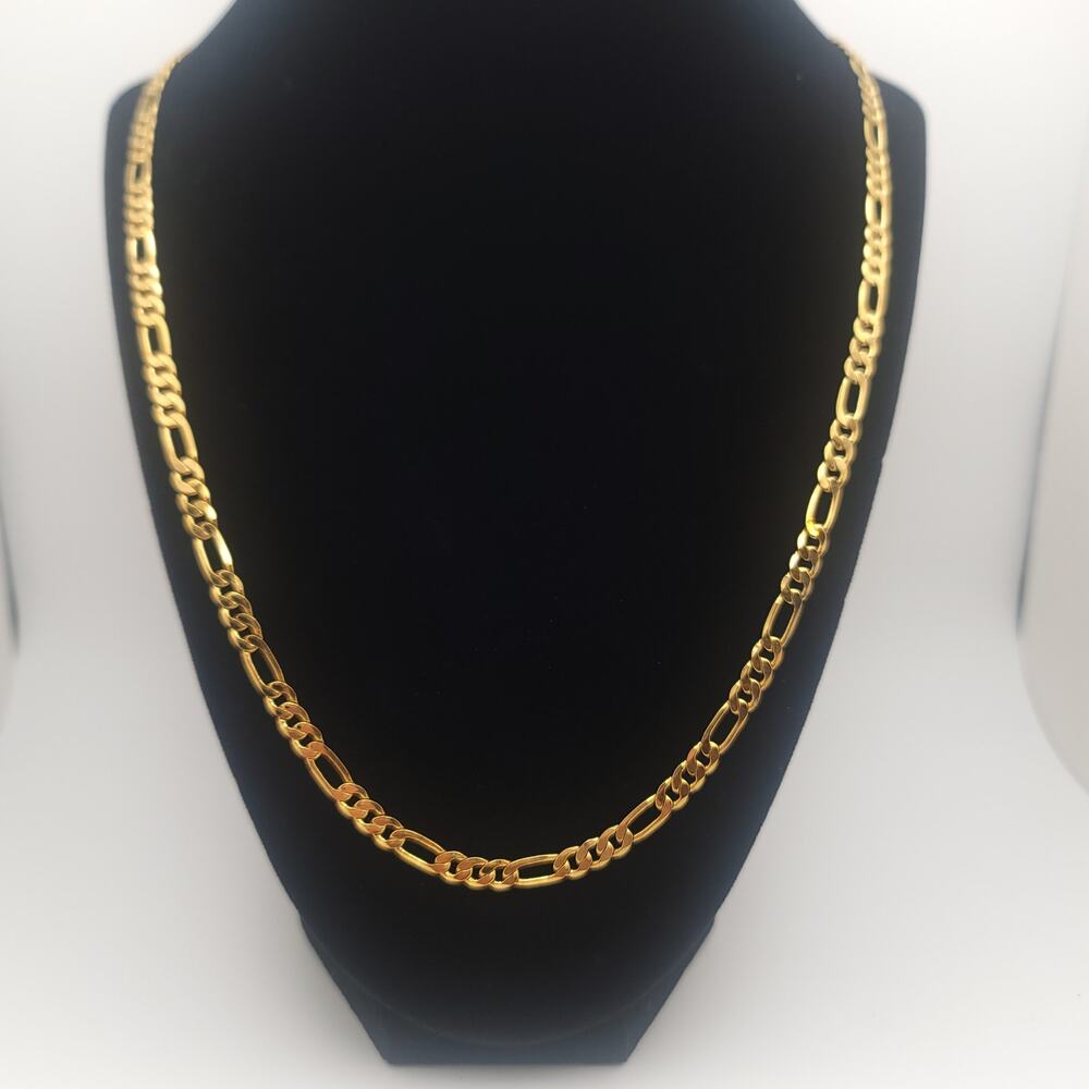 Polished 14K Yellow Gold-tone Figaro Chain Necklace  3+1 Link Pattern